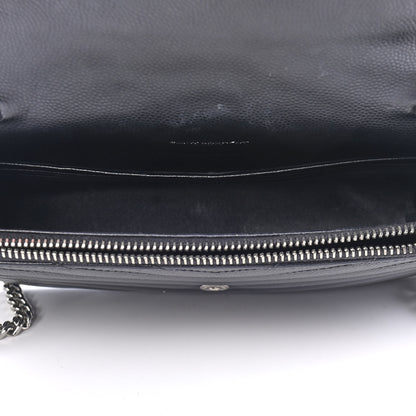 Saint Laurent Grain De Poudre Matelasse Chevron Monogram Envelope Chain Wallet Black 4 of 9