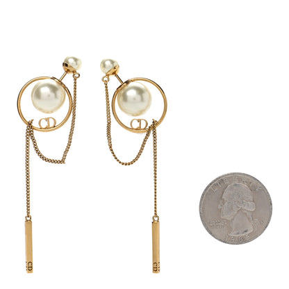 Christian Dior Pearl Tribales Dangle Chain Earrings Gold 2 of 4