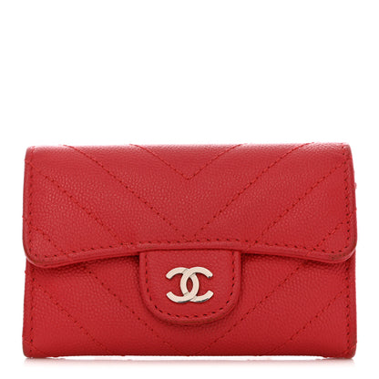 Chanel Caviar Chevron Quilted Flap Card Holder Red 1 of 11