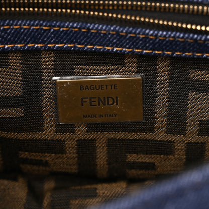 Fendi Denim Cuoio Aura FF Embossed Midi Chain Baguette Blue Ebano 6 of 10