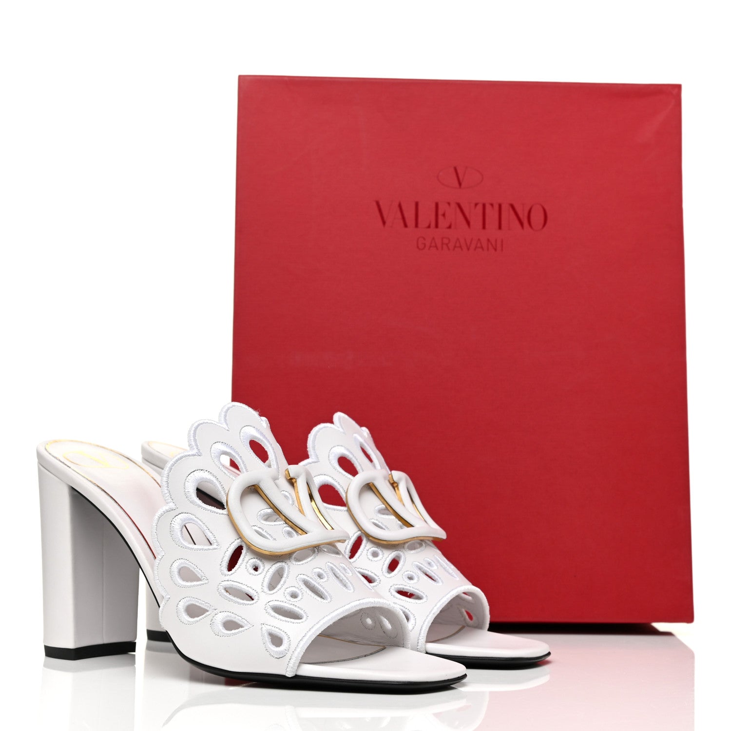 Valentino Garavani Calfskin Vlogo Lasercut Slide Sandals 39 Optic White 7 of 7