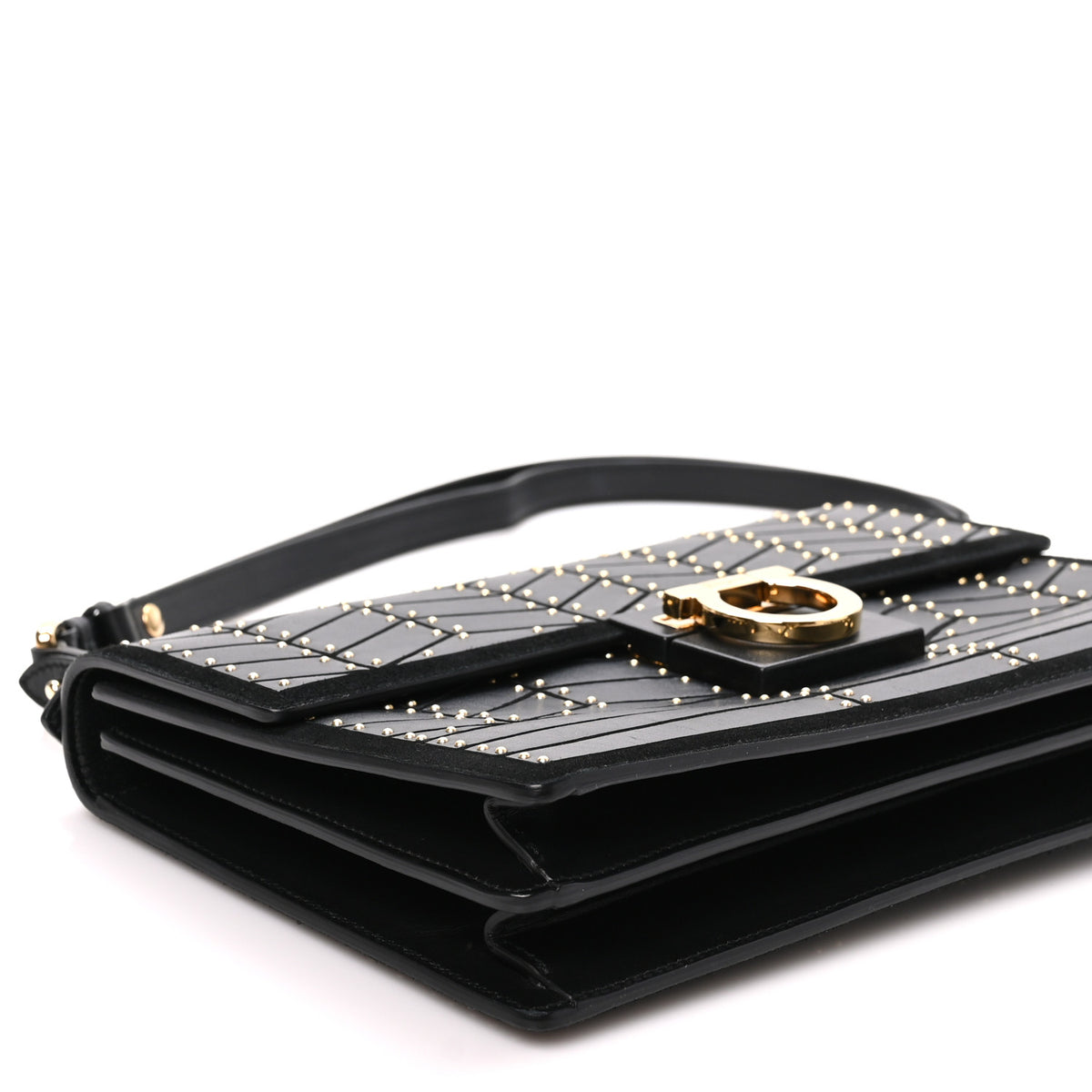 Calfskin Suede Studded Aileen Shoulder Bag Black