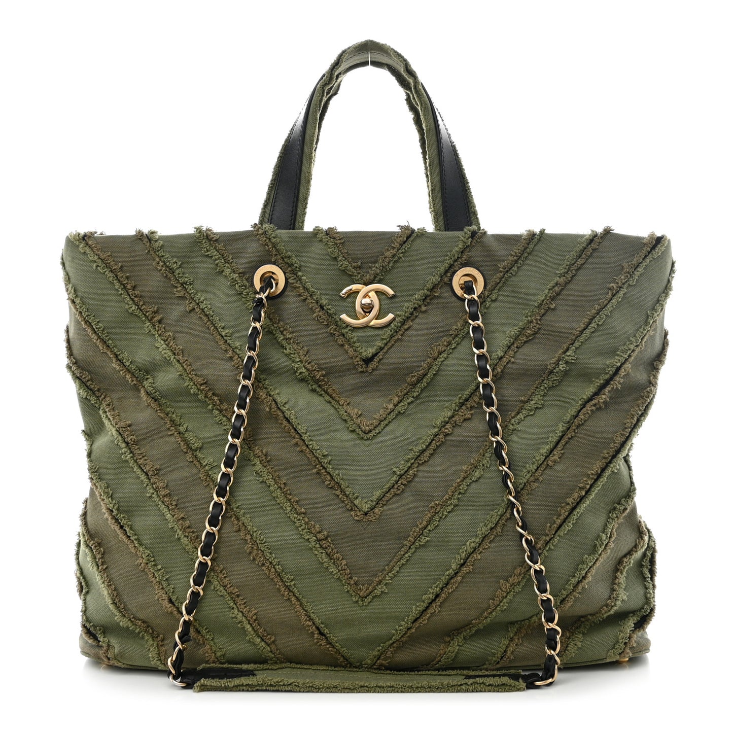 Canvas Chevron Cuba Patchwork Shopper Tote Khaki