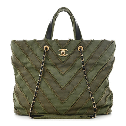 Chanel Canvas Chevron Cuba Patchwork Shopper Tote Khaki 1 of 11