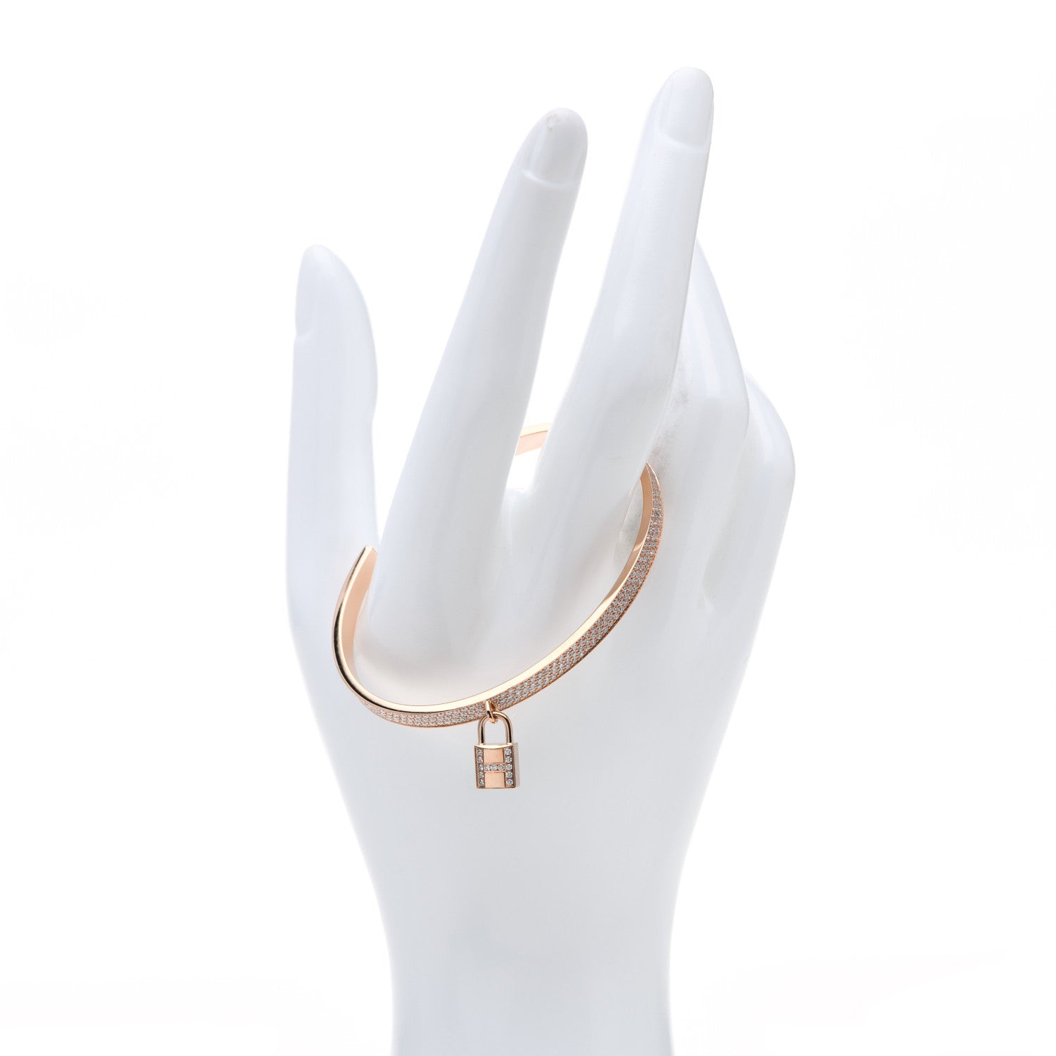 Hermes 18K Rose Gold Diamond Pave Kelly Clochette Cuff Bracelet ST 2 of 5