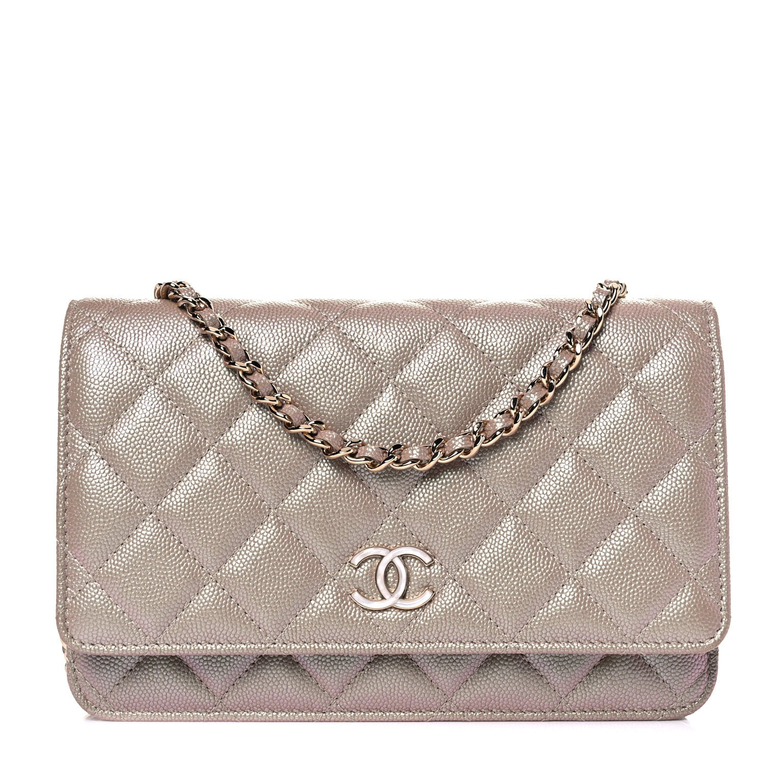 Chanel Iridescent Caviar Quilted Wallet On Chain WOC Beige 1 of 11
