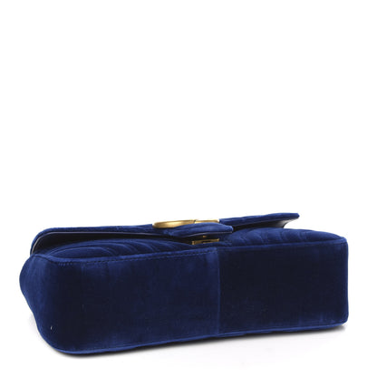 Gucci Velvet Matelasse Small GG Marmont Shoulder Bag Cobalt Blue 3 of 9
