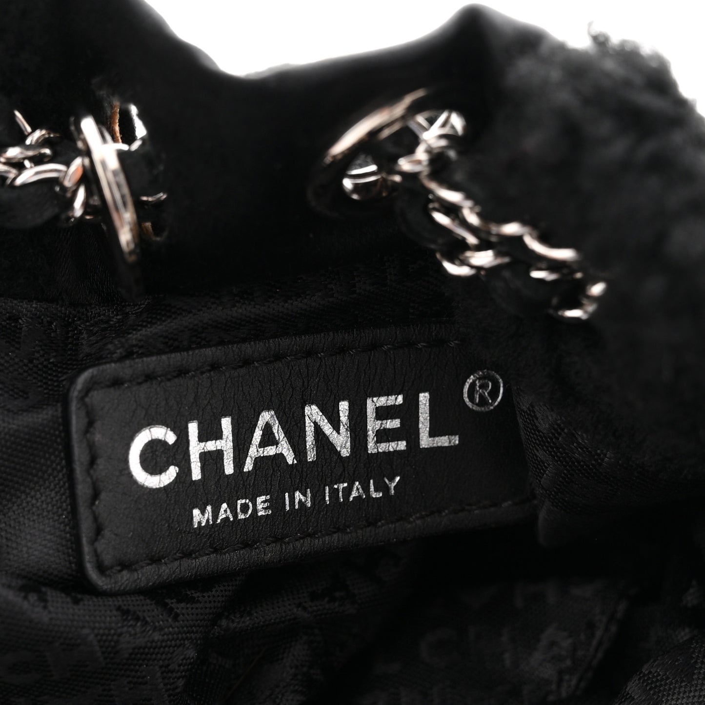 Fur Satin Drawstring Tassel Sac Cordon Shoulder Bag Black