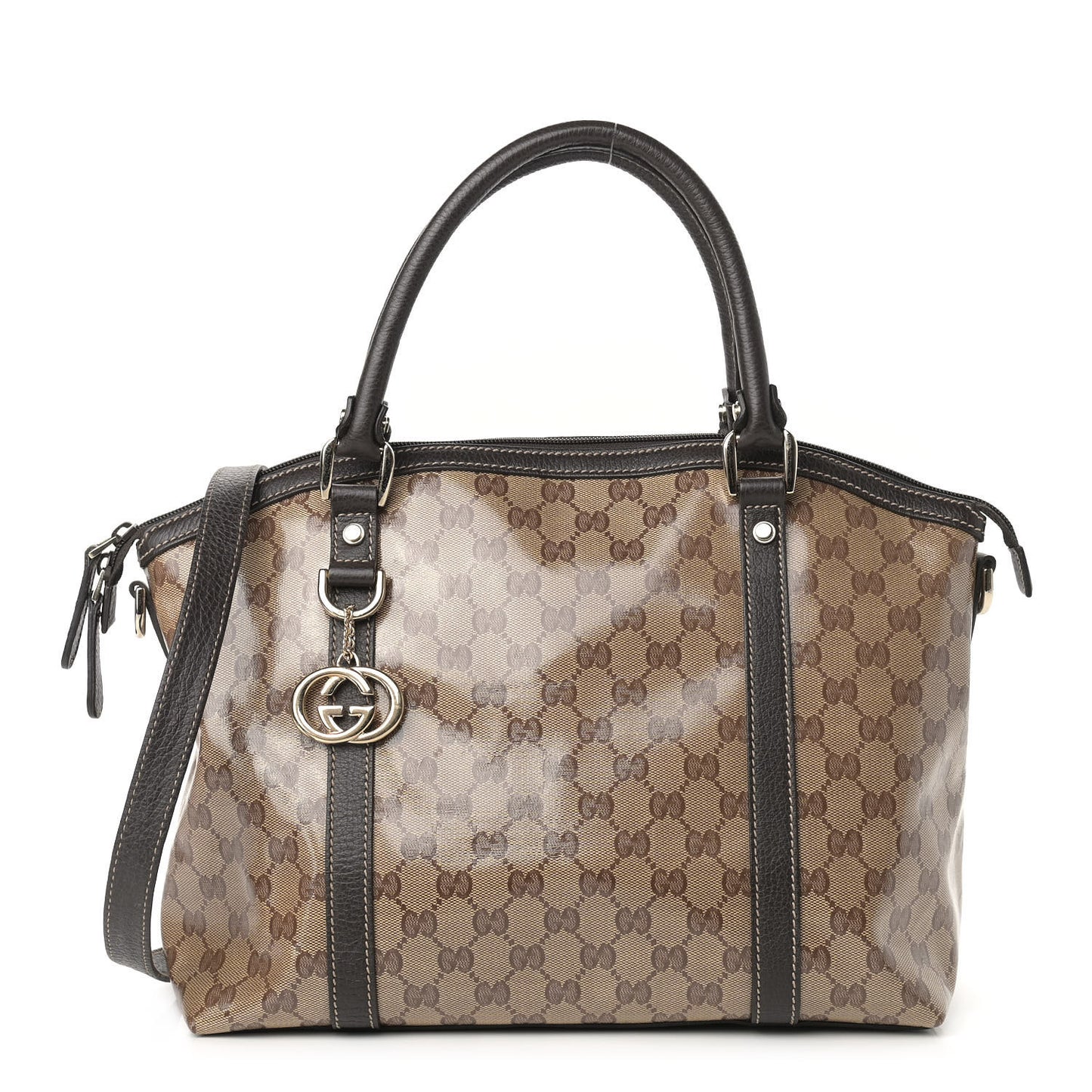 Crystal Monogram Medium GG Charm Dome Satchel Dark Brown