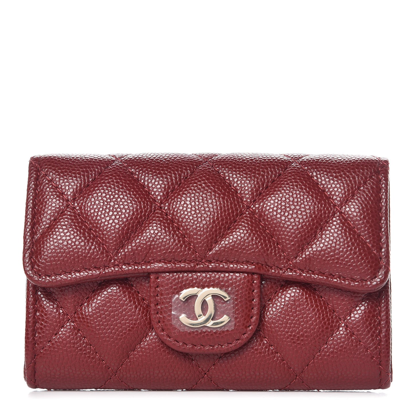 Iridescent Caviar Quilted Flap Card Holder Burgundy