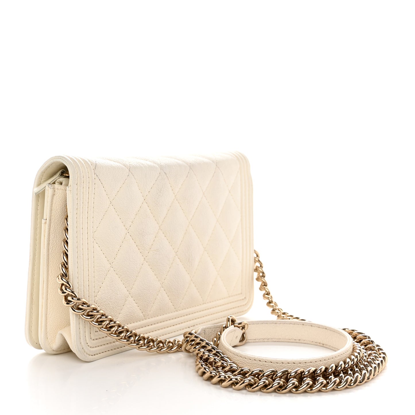 Caviar Quilted Boy Wallet On Chain WOC White
