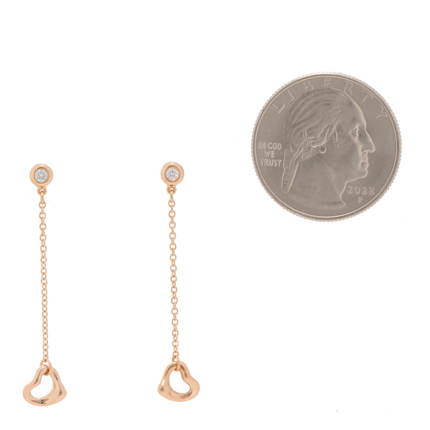 18K Rose Gold Diamond Elsa Peretti Diamonds by the Yard Open Heart Earrings