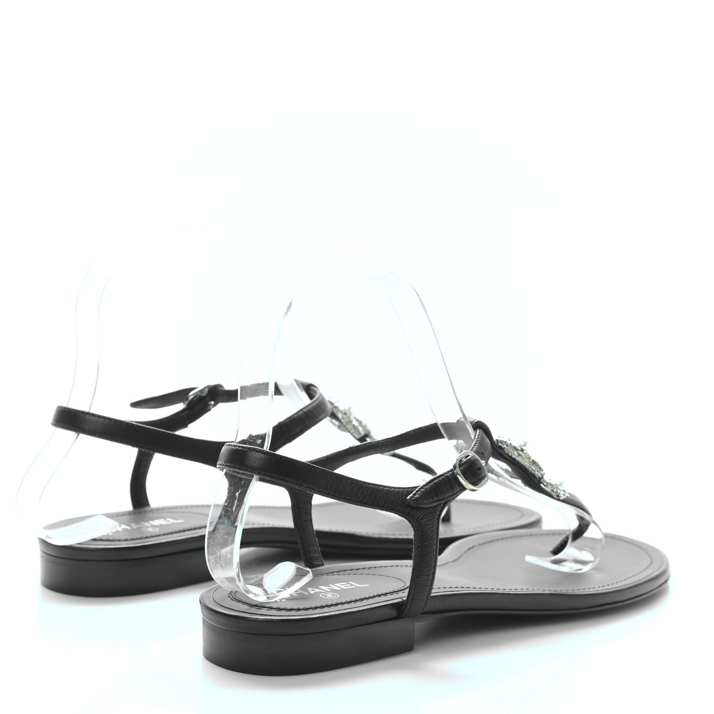 Lambskin Pearl Crystal CC Thong Sandals 37.5 Black