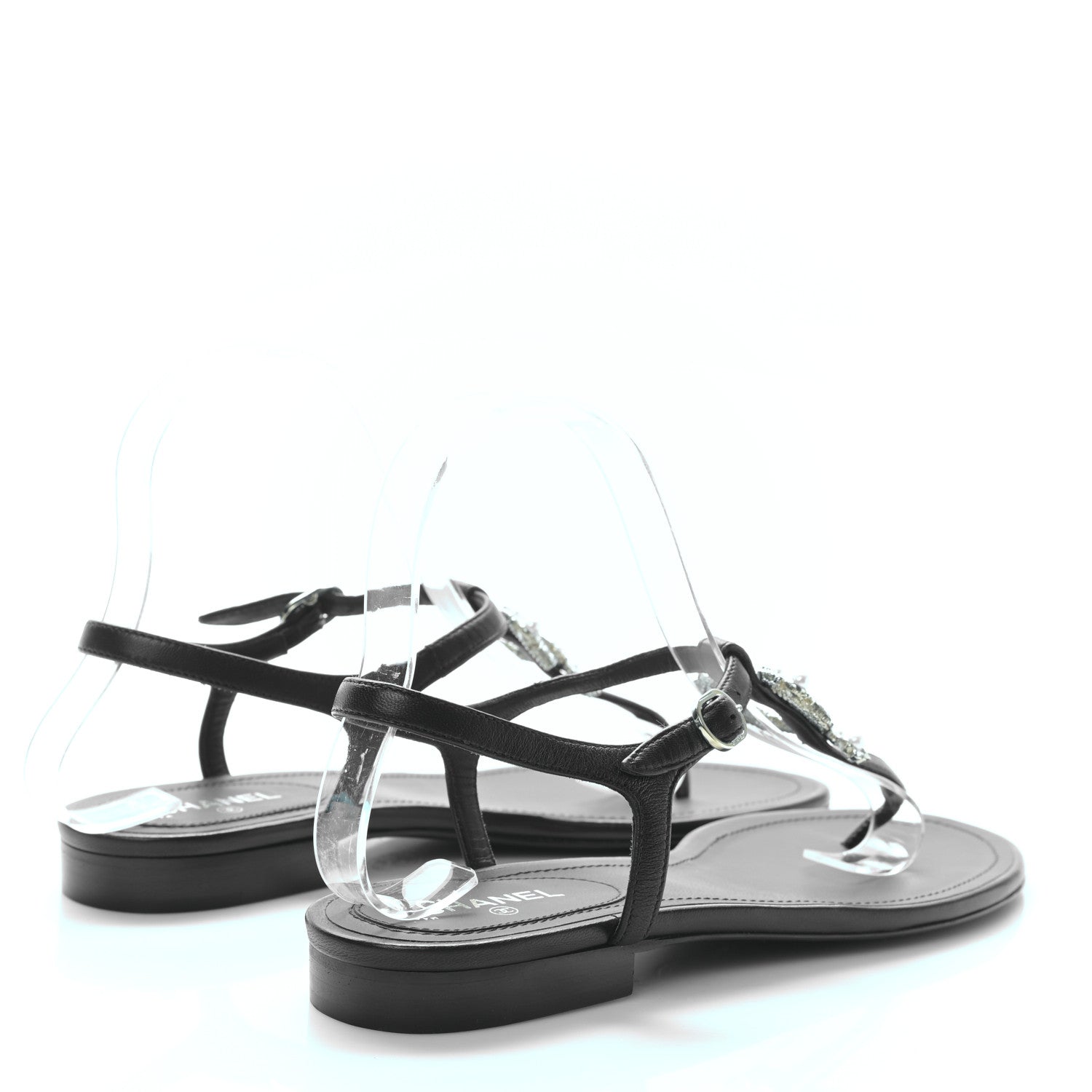 Chanel Lambskin Pearl Crystal CC Thong Sandals 37.5 Black 4 of 7