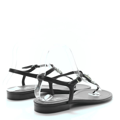 Chanel Lambskin Pearl Crystal CC Thong Sandals 37.5 Black 4 of 7