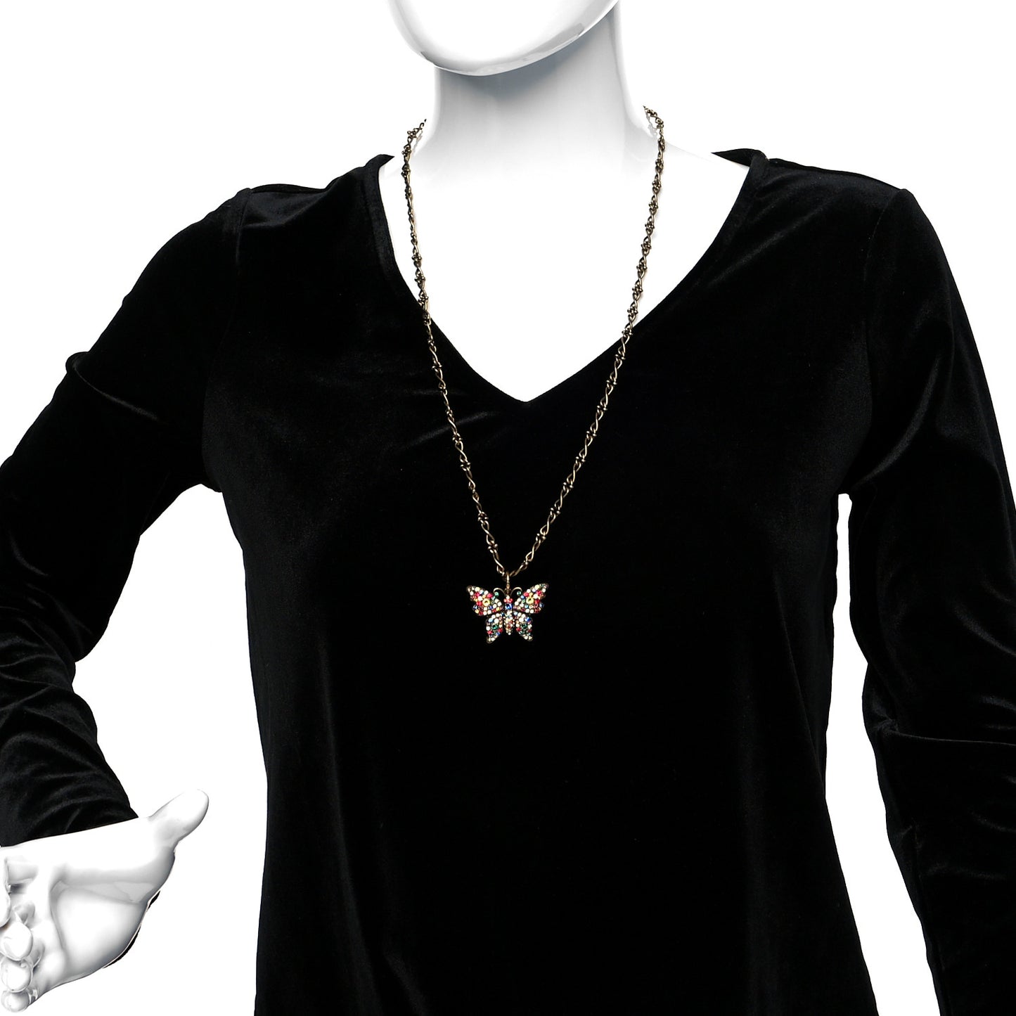 Metal Crystal Butterfly Necklace Aged Gold Multicolor