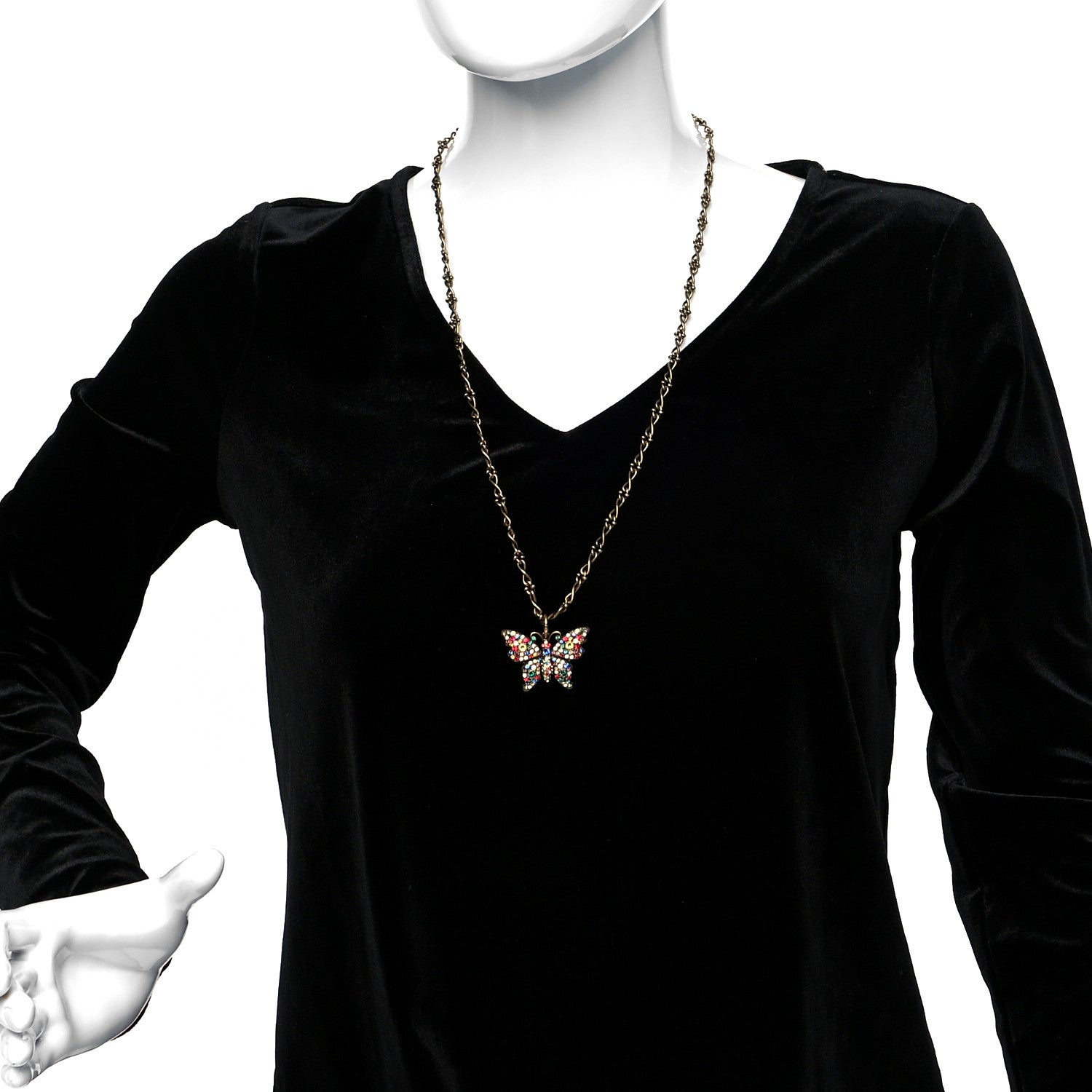 Gucci Metal Crystal Butterfly Necklace Aged Gold Multicolor 2 of 4
