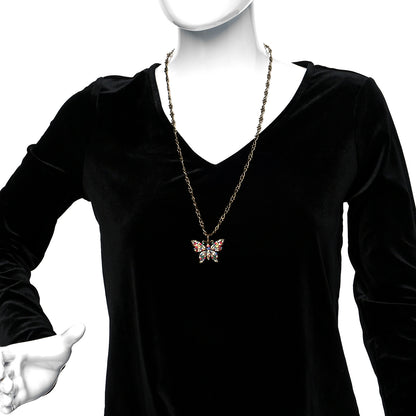 Gucci Metal Crystal Butterfly Necklace Aged Gold Multicolor 2 of 4