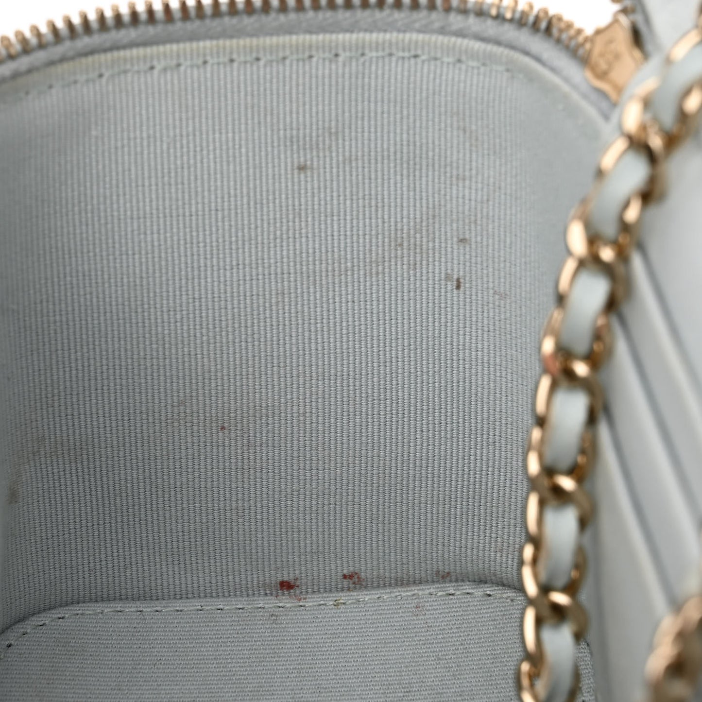 Lambskin Quilted Small Top Handle Vanity Case With Chain Light Blue