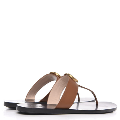 Gucci Calfskin GG Marmont Thong Sandals 37.5 Cognac 4 of 8