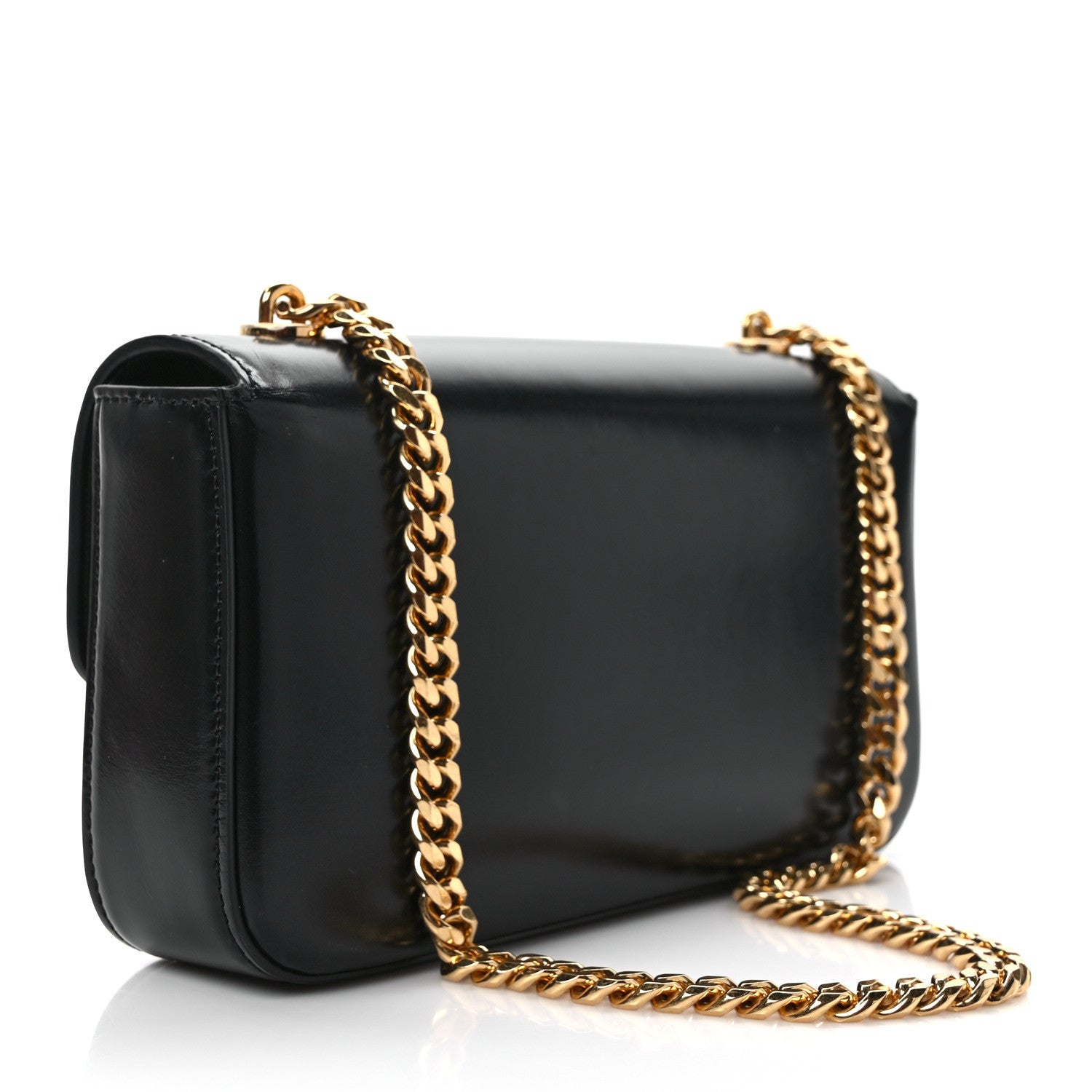 Celine Shiny Calfskin Triomphe Chain Shoulder Bag Black 3 of 9