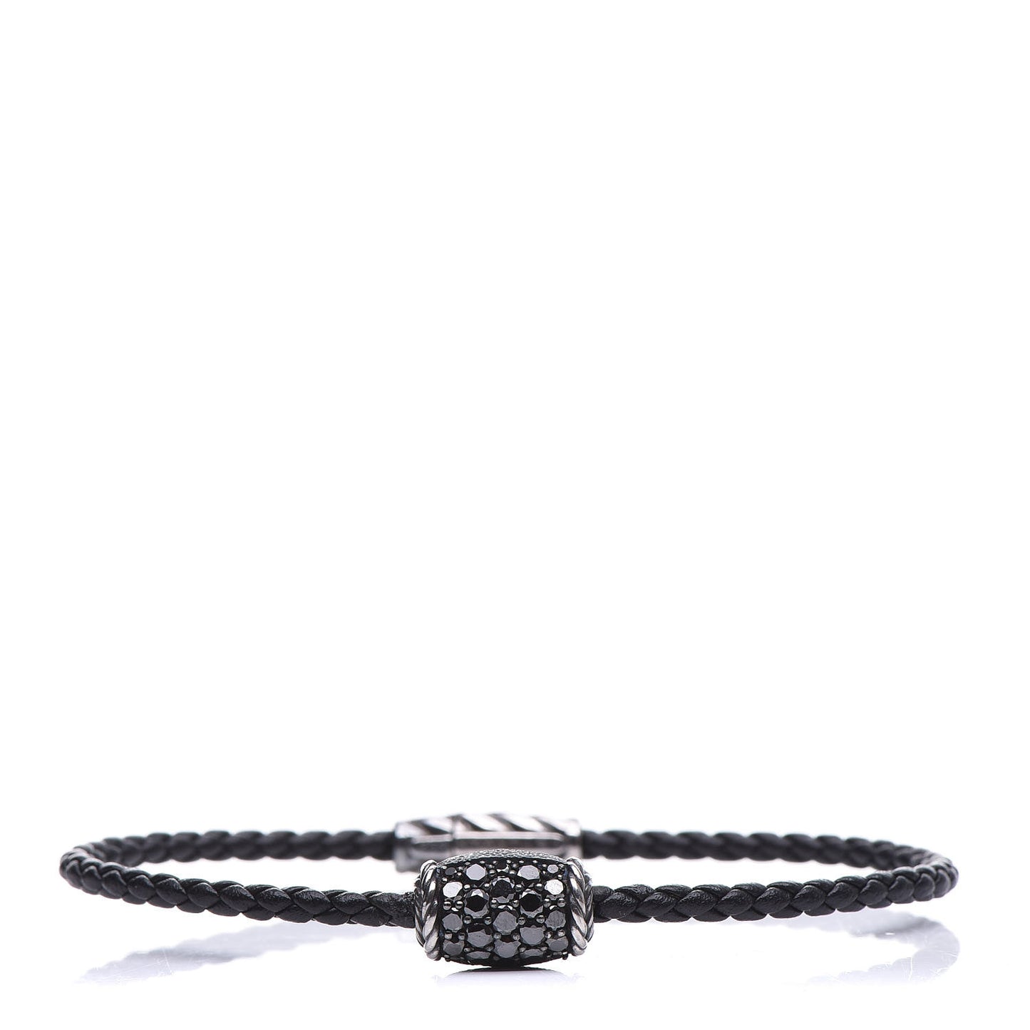 Sterling Silver Black Diamond Leather Chevron Bracelet