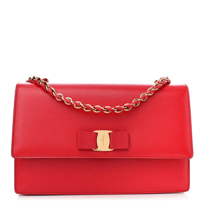Salvatore Ferragamo Printed Calfskin Vara Bow Chain Flap Crossbody Red 1 of 10