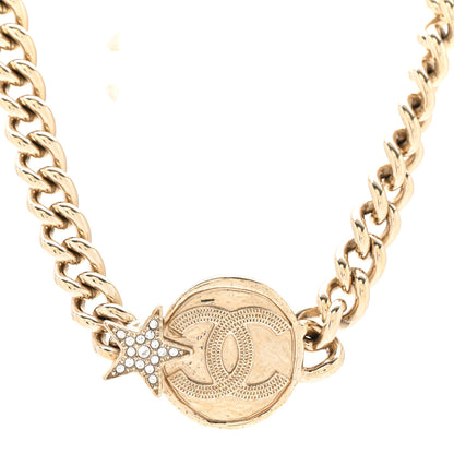 Chanel Metal Crystal Textured CC Star Chain Choker Necklace Gold 4 of 6