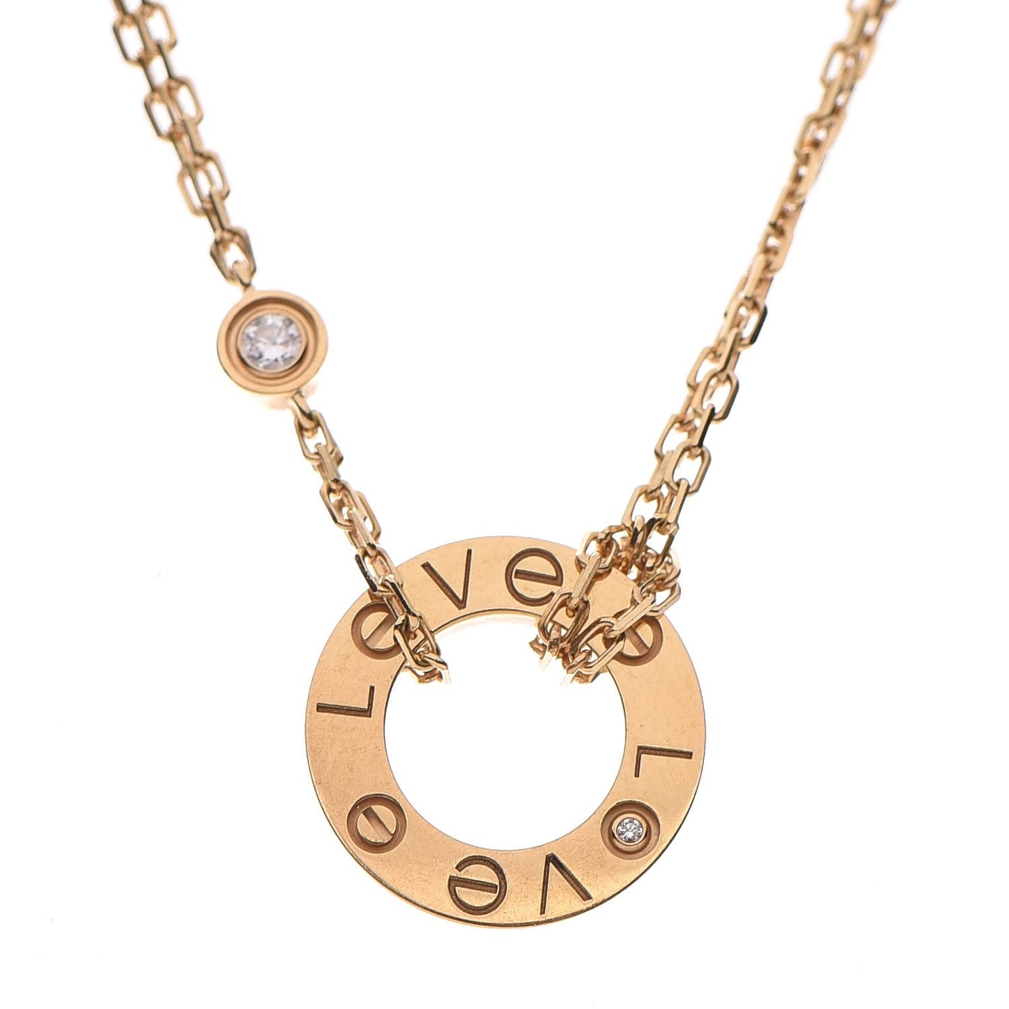 18K Yellow Gold 2 Diamond LOVE Necklace