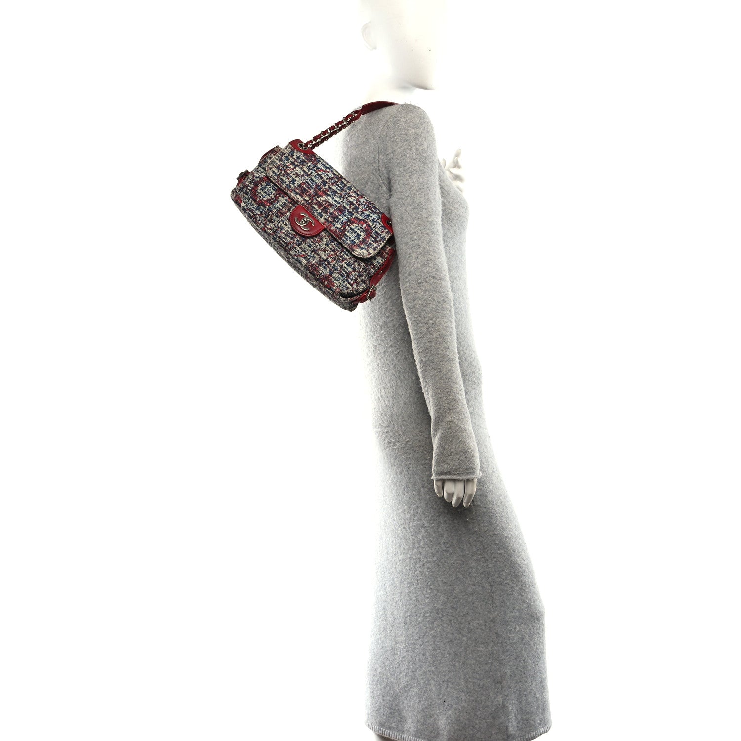 Chanel Tweed Lambskin Flap Blue Red 2 of 11