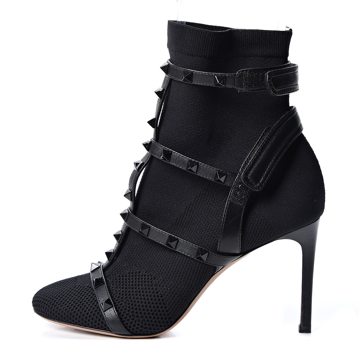 Valentino Garavani Calfskin Knit Rockstud Bodytech BBooties 36 Black 1 of 9