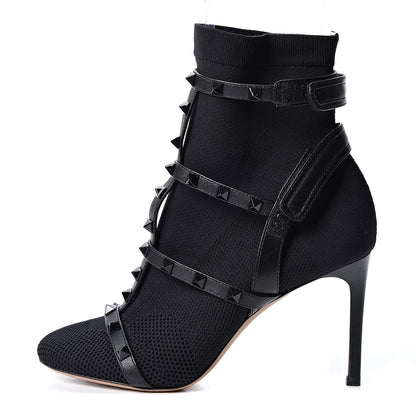 Valentino Garavani Calfskin Knit Rockstud Bodytech BBooties 36 Black 1 of 9