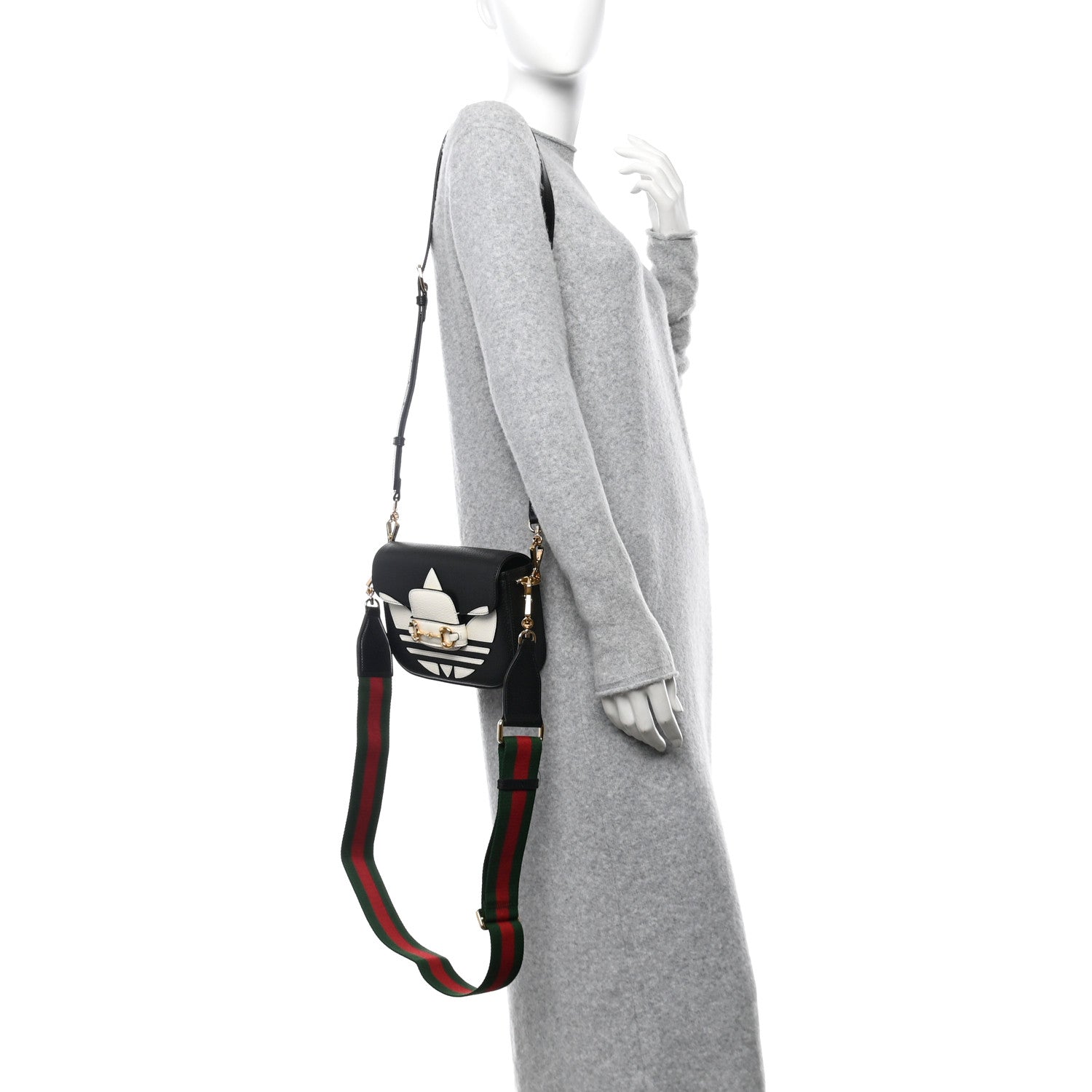 Gucci X ADIDAS Textured Dollar Calfskin Web Trefoil Mini Horsebit