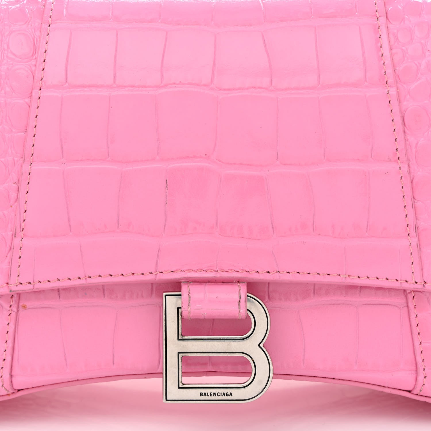 Balenciaga Shiny Calfskin Crocodile Embossed Small Hourglass Top Handle Bag Baby Pink 9 of 13