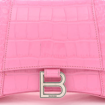 Balenciaga Shiny Calfskin Crocodile Embossed Small Hourglass Top Handle Bag Baby Pink 9 of 13