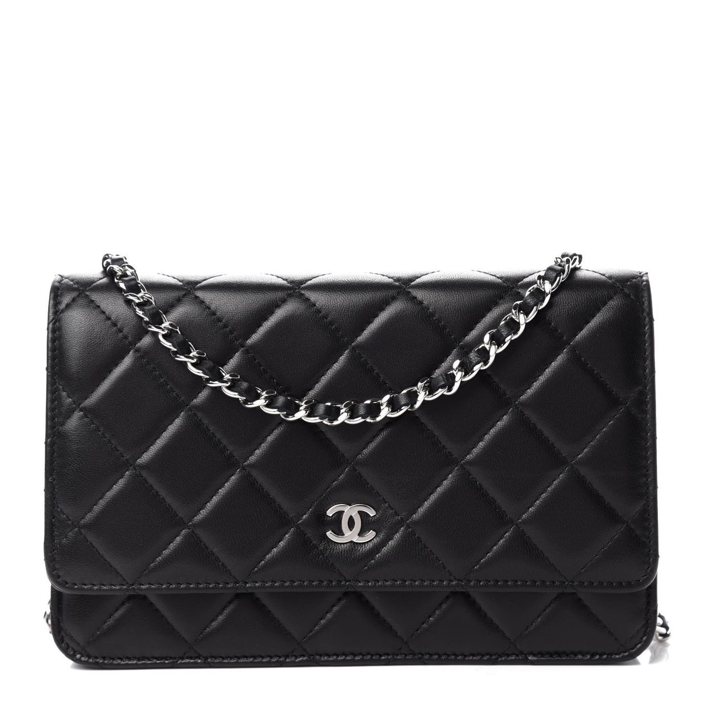 Lambskin Quilted Wallet On Chain WOC Black