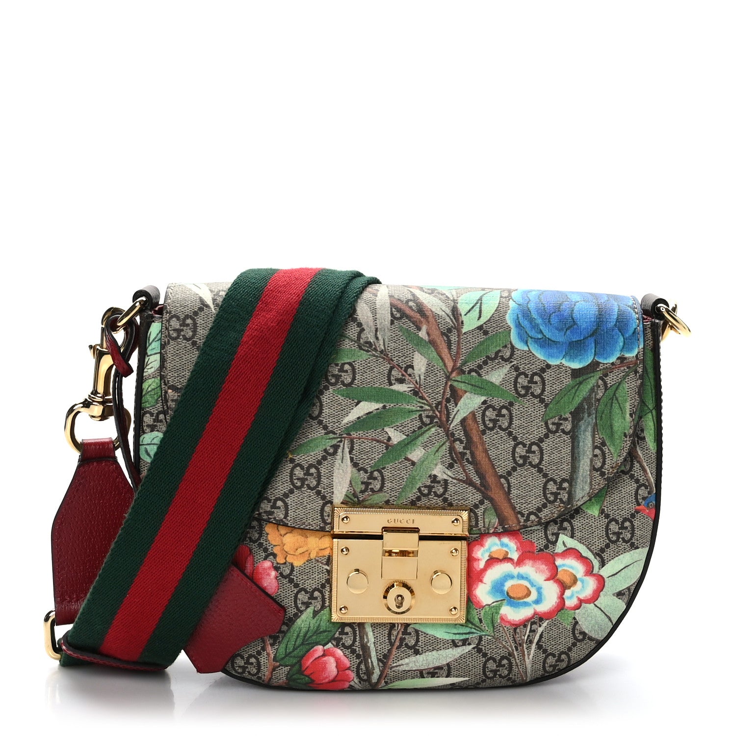Gucci GG Supreme Monogram Tian Web Medium Padlock Messenger Shoulder Bag Beige Multicolor New Acero 1 of 10