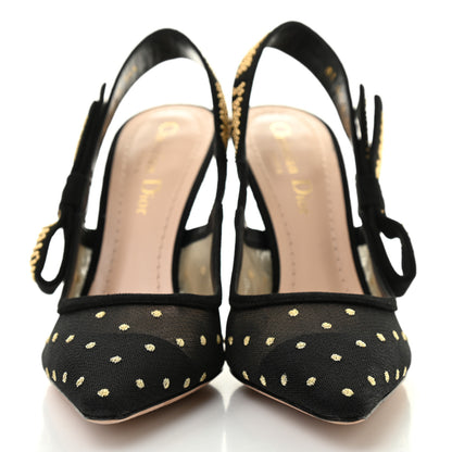 Christian Dior Mesh Plumetis Suede Dotted Studded J'Adoir Slingback 100mm Pumps 36.5 Black Gold 2 of 8