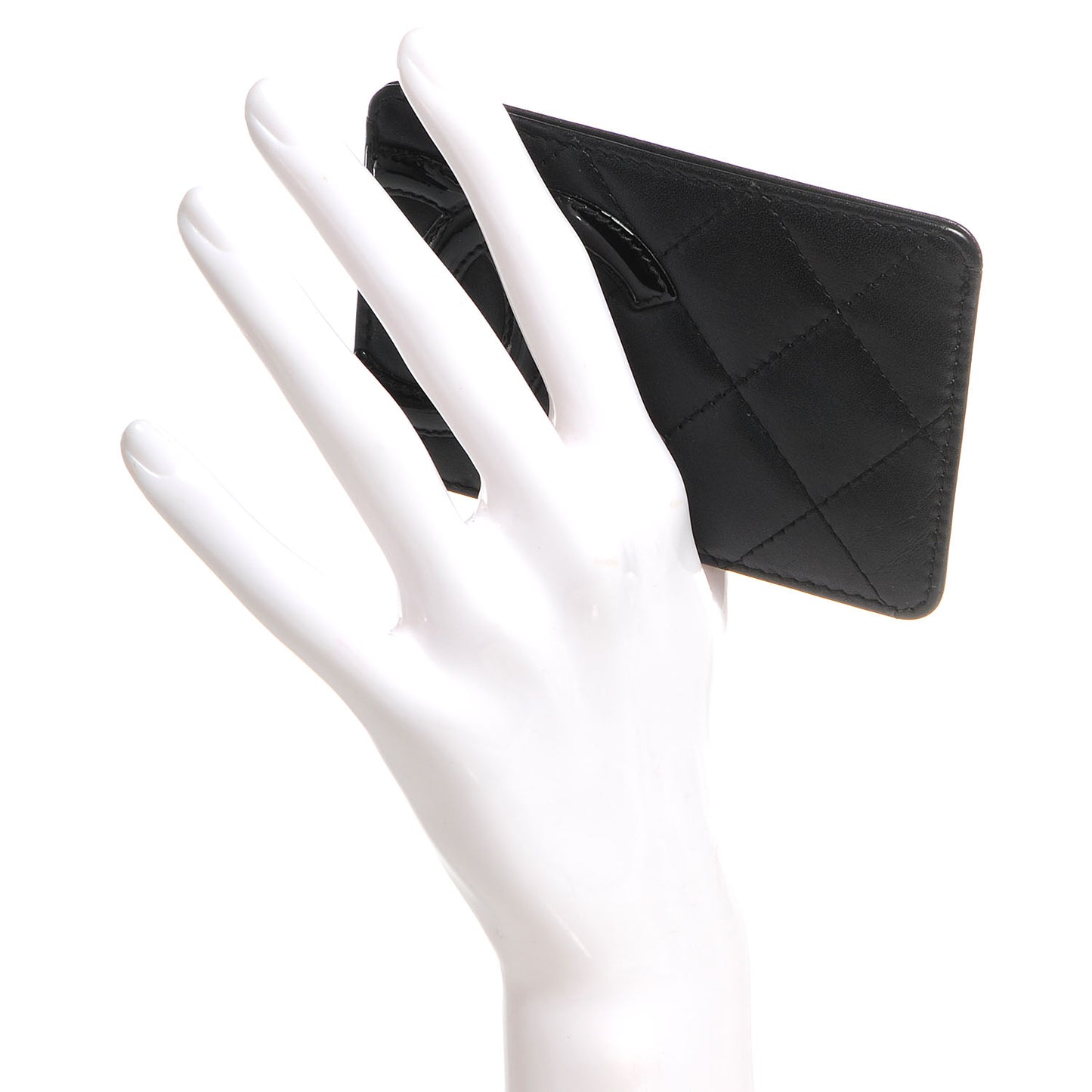 Calfskin Quilted Cambon Card Case Black