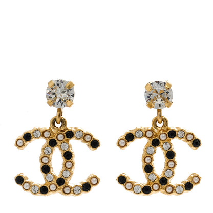 Chanel Resin Crystal Pearl CC Drop Earrings Gold Black 1 of 4