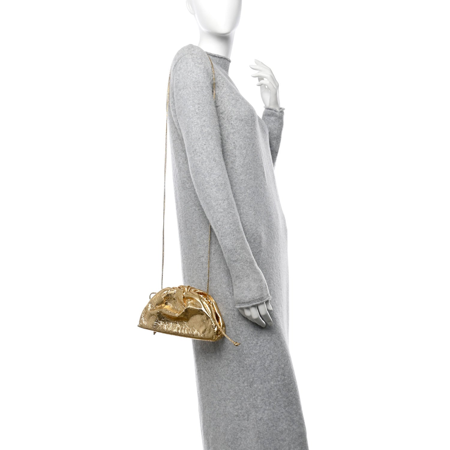 Bottega Veneta Metallic Crinkled Lambskin The Mini Pouch Oro