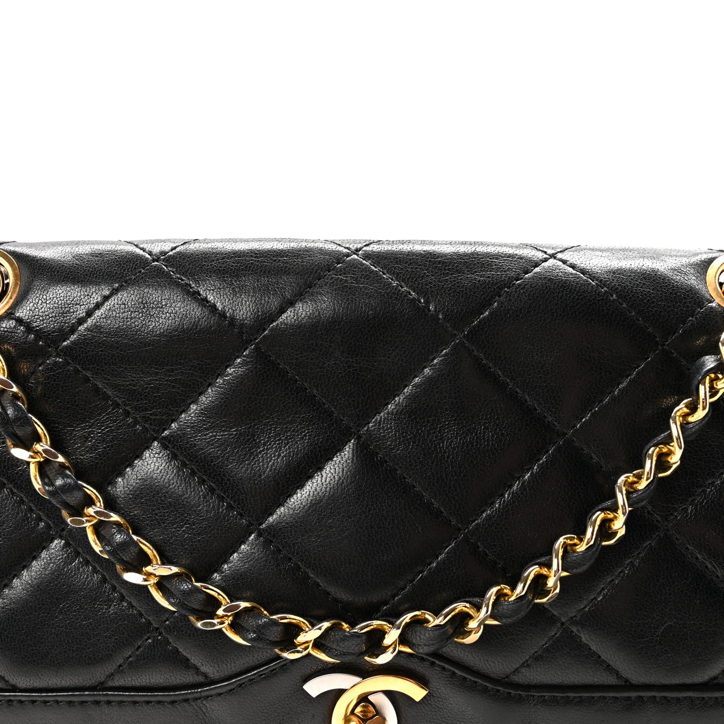 Lambskin Quilted Medium Double Flap Bag Black