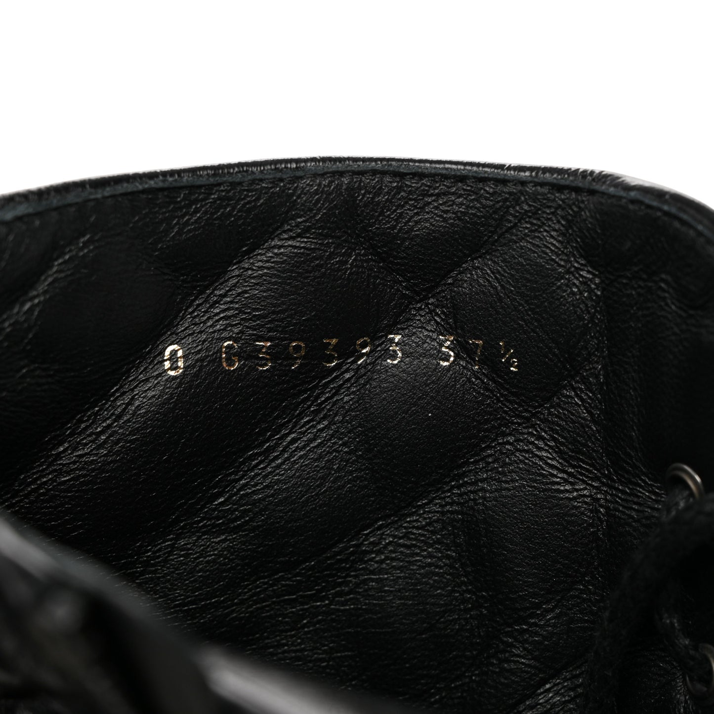 Shiny Calfskin Patent Quilted Chain Lace Up Combat Boots 37.5 Black