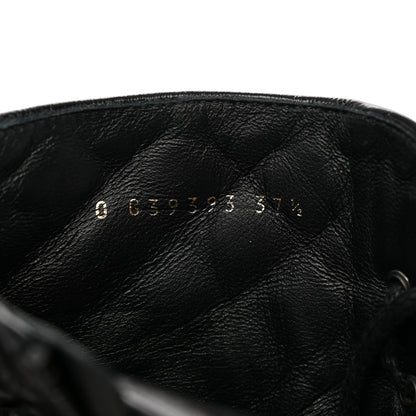 Chanel Shiny Calfskin Patent Quilted Chain Lace Up Combat Boots 37.5 Black 9 of 14