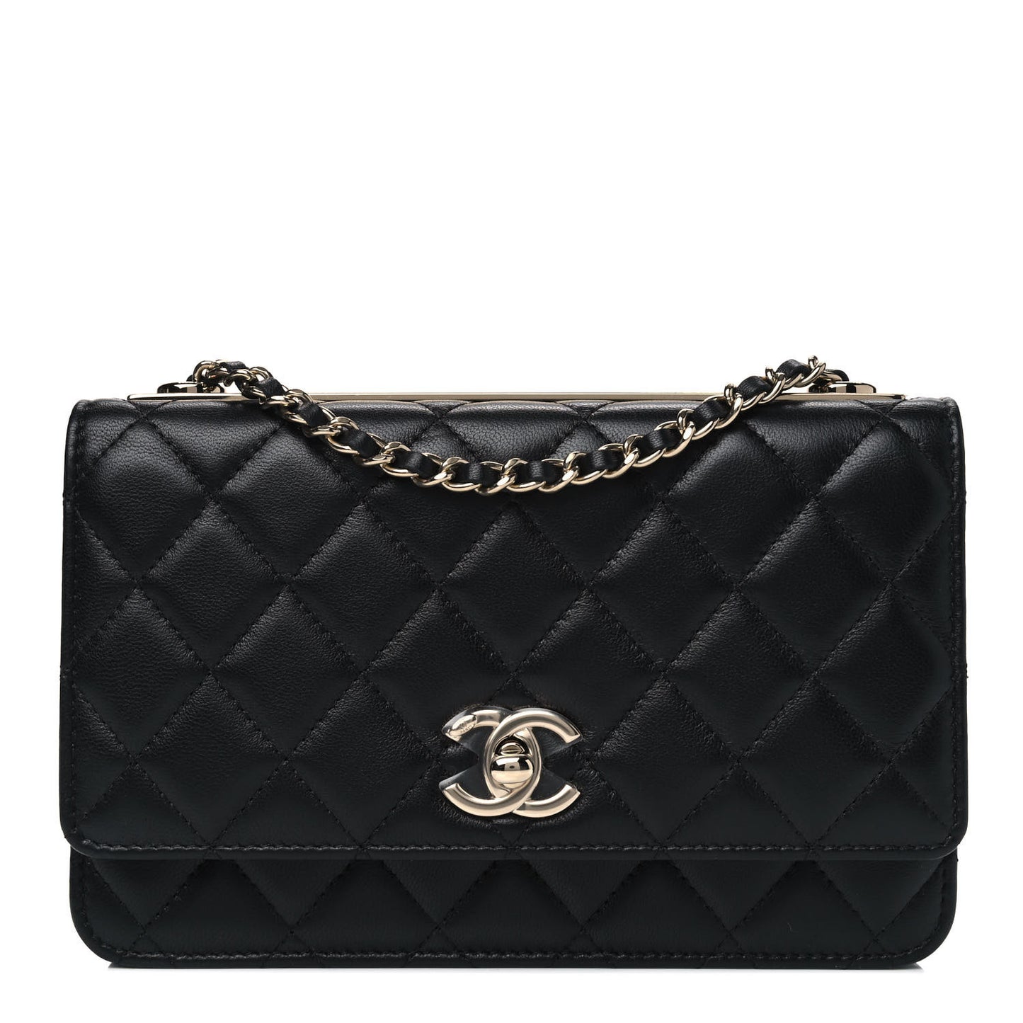 Lambskin Quilted Trendy CC Wallet On Chain WOC Black