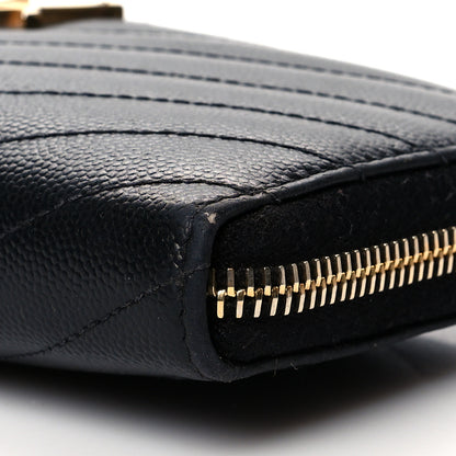 Saint Laurent Grain De Poudre Matelasse Chevron Monogram Zip Around Wallet Black 10 of 14