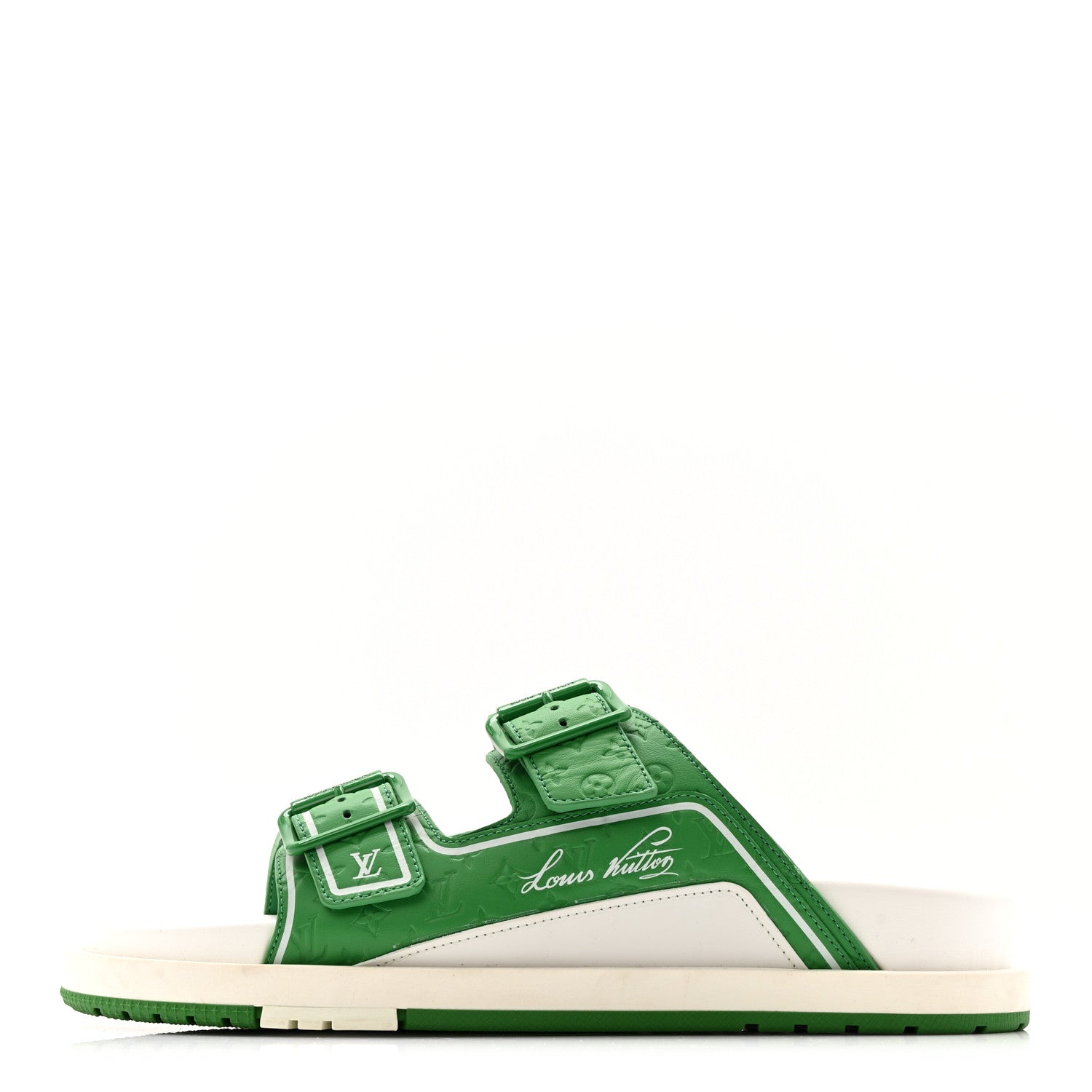 Louis Vuitton Calfskin Embossed Mens Script Trainer Mules 8 Green White 1 of 9