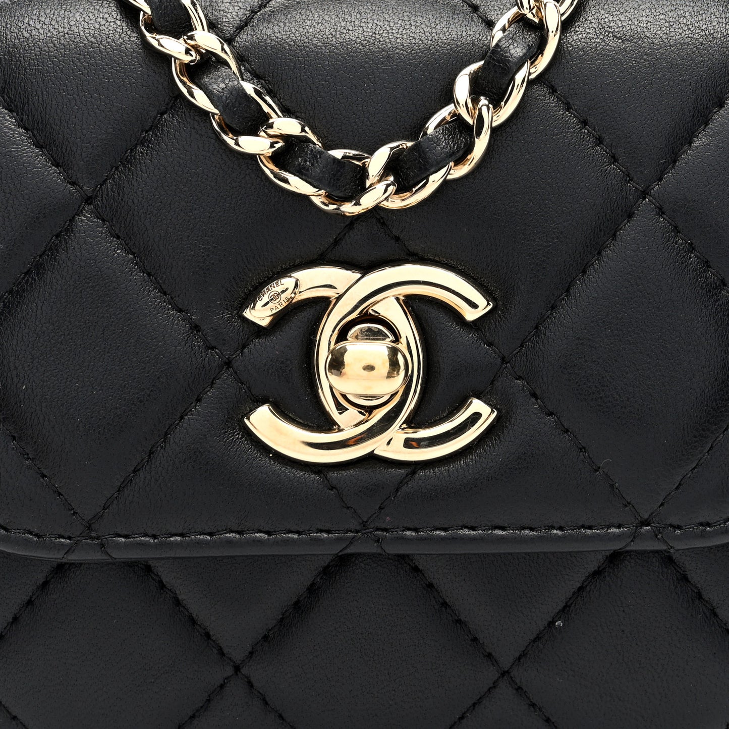 Lambskin Quilted Mini Trendy CC Clutch With Chain Black