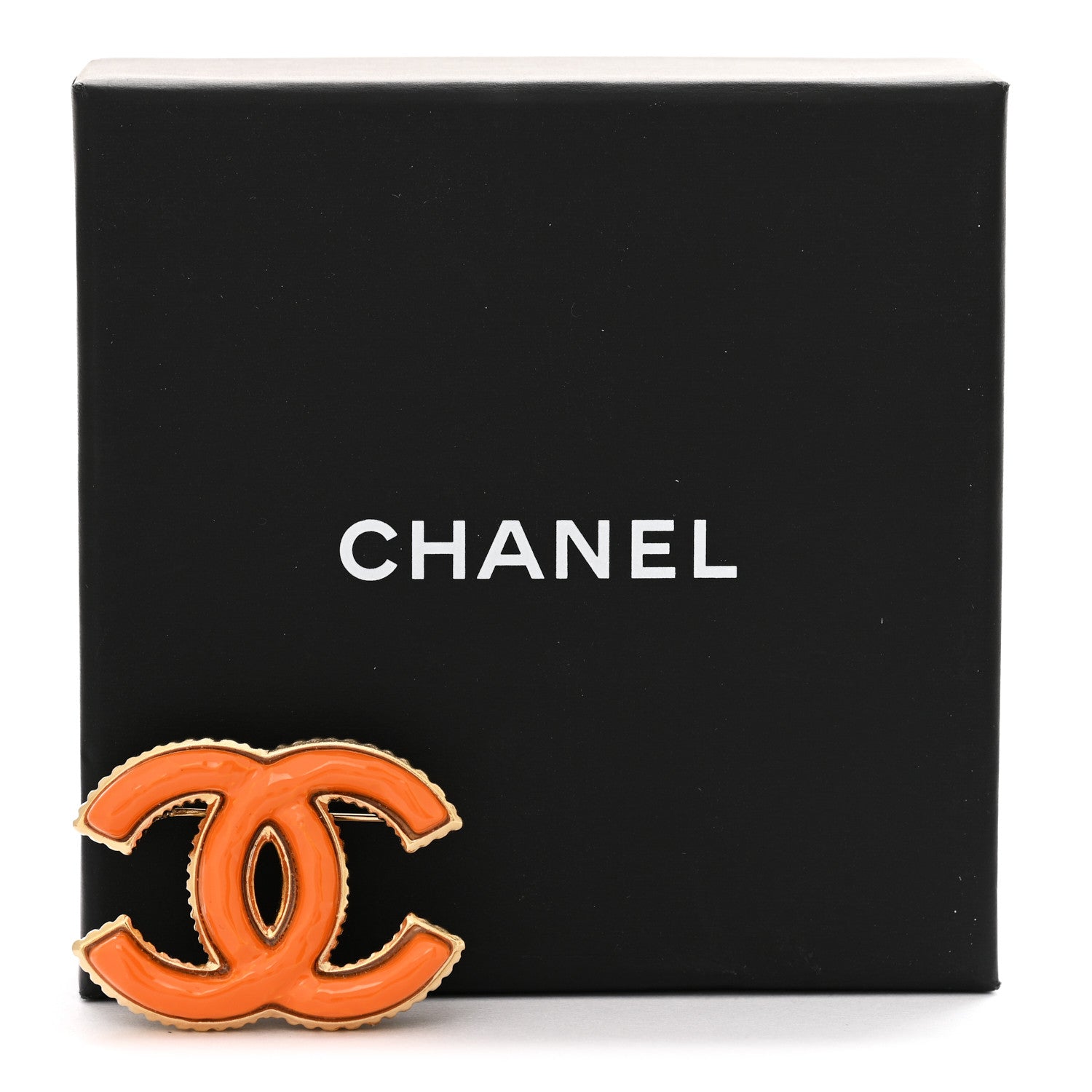 Chanel Metal Enamel CC Brooch Gold Orange 4 of 4