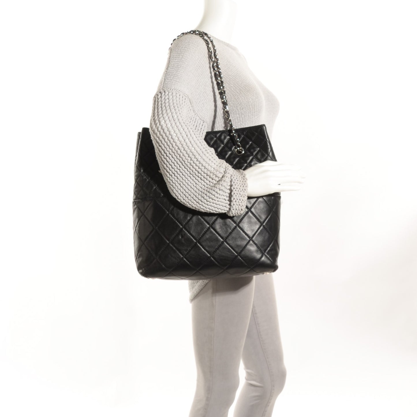 Calfskin Quilted In the Business North South Tote Black